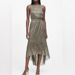 Banana Republic metallic gold high-low dress size 2